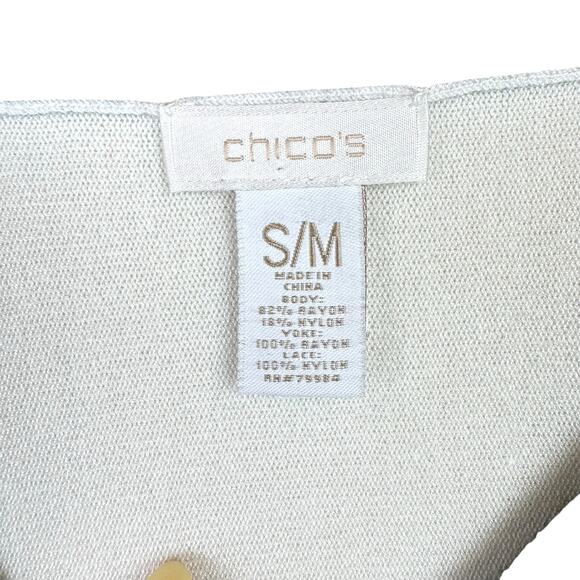 Chico's S/M Ivory Soft Knit Black Lace Pullover Poncho Oversized Layer Sweater - Picture 11 of 12